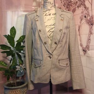 Beige & Ivory Blazer w Gold Zippers & Buttons 14